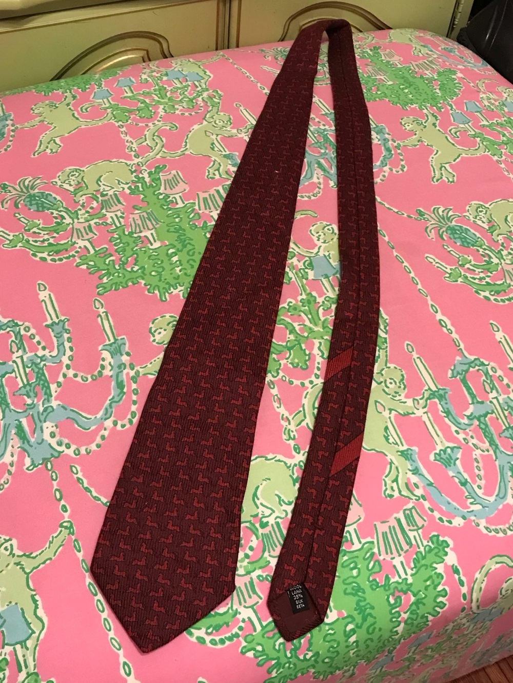 Salvatore Ferragamo Wool Silk Blend Red Horse Print men’s Tie